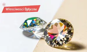 Dwa błyszczące kamienie, jeden to cyrkonia, drugi diament, ukazują swoje optyczne właściwości.
