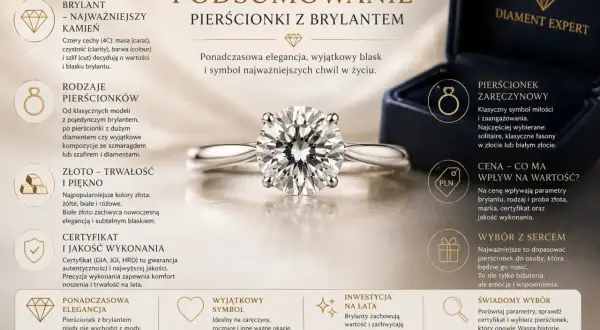 Elegancki pierścionek z brylantem, symbol miłości i ważnych chwil. Idealny na zaręczyny, zachwyca blaskiem i ponadczasową elegancją.