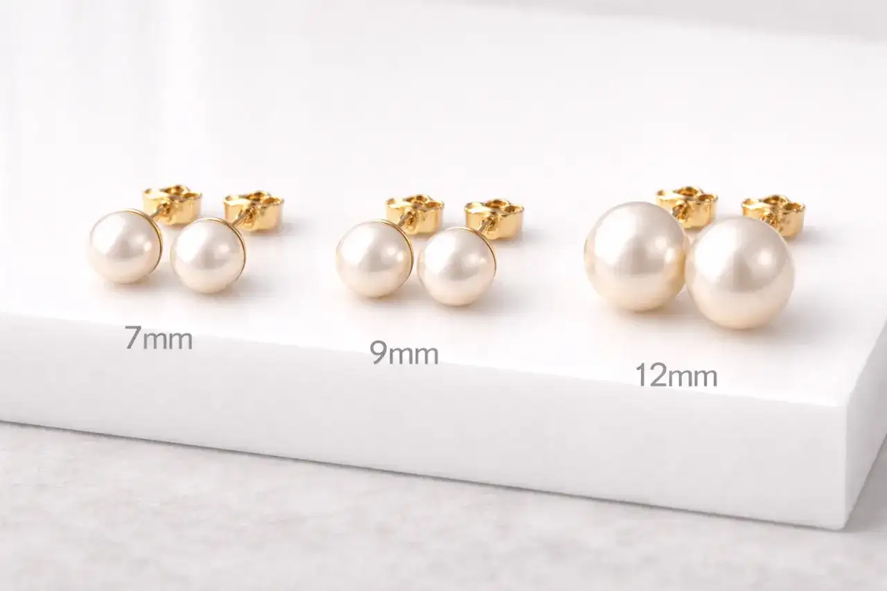 Eleganckie kolczyki perełki złote w trzech rozmiarach: 7mm, 9mm i 12mm. Klasyka, która nigdy nie wychodzi z mody.