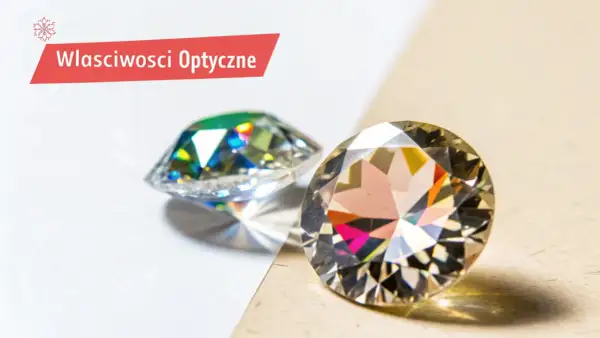 Dwa błyszczące kamienie, jeden to cyrkonia, drugi diament, ukazują swoje optyczne właściwości.